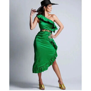 The Attico Frill Asymmetrical Emerald Green Midi Dress